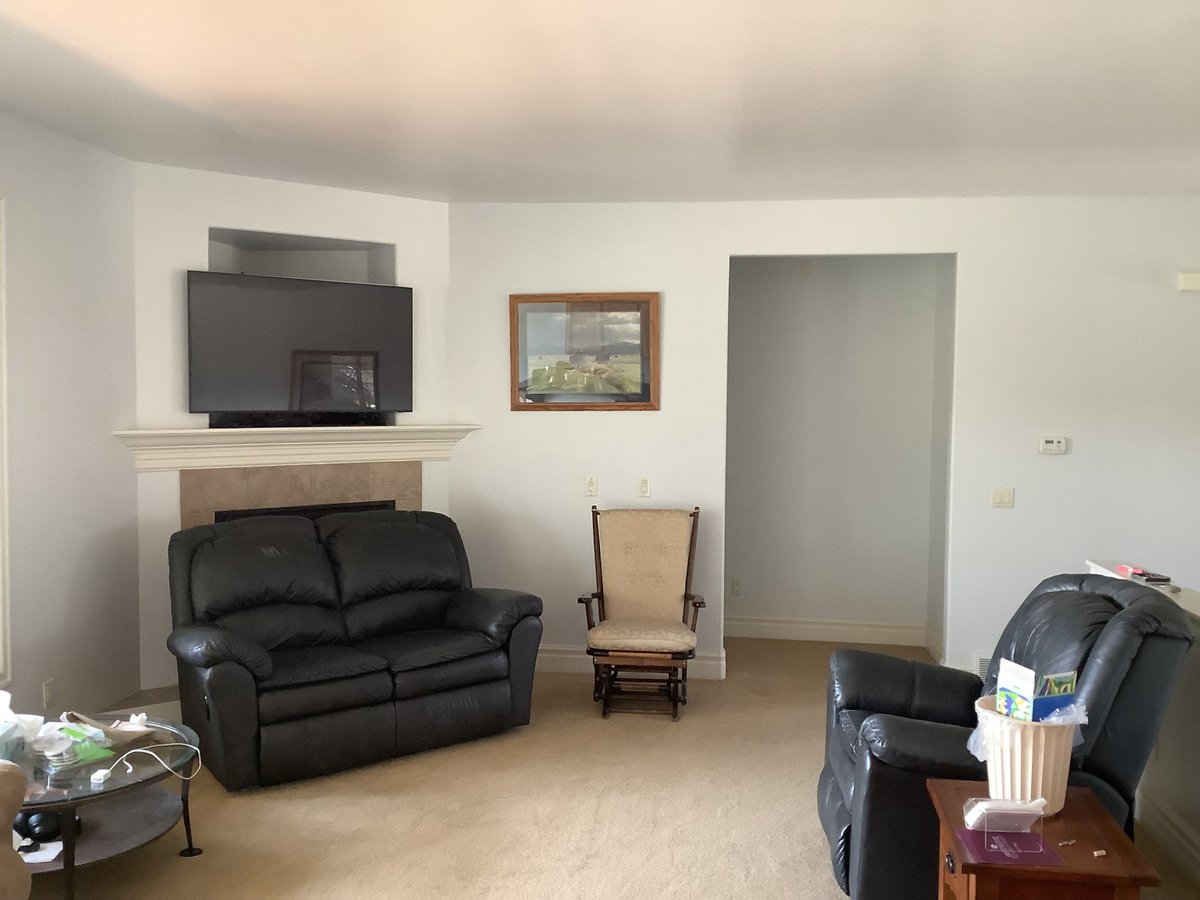 Billings living room brightened with Extra White ceilings and Rhinestone walls